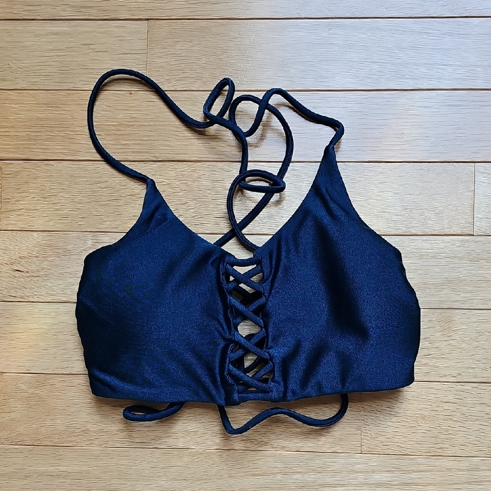 Express Blue Lace-Up Top
